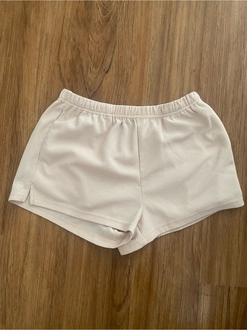 Women's Light Pink Waffle-Knit Athletic Lounge Shorts
